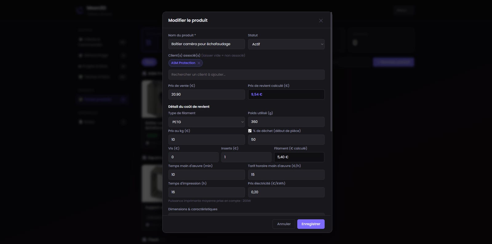Outil de gestion Moon3D, capture 5