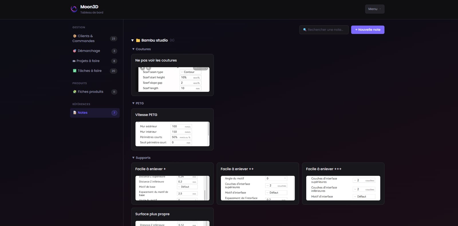 Outil de gestion Moon3D, capture 6